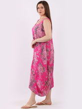 Load image into Gallery viewer, Italian Square Neck Soft Floral Fuschia Linen Dress Sz 10-16
