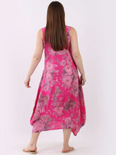 Load image into Gallery viewer, Italian Square Neck Soft Floral Fuschia Linen Dress Sz 10-16
