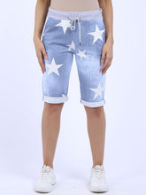Load image into Gallery viewer, Italian Stretch Cotton Shorts Star Light Blue
