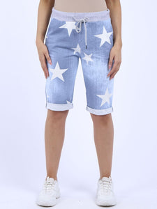 Italian Stretch Cotton Shorts Star Light Blue