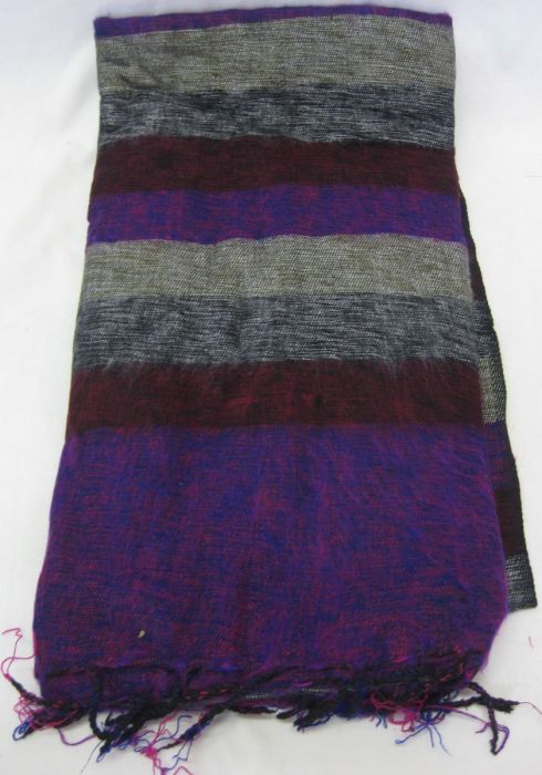 Nepalese Made Wool Throw - Purple Brown Grey Stripe