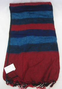 Nepalese Made Wool Throw - Red, Navy, Blue Stripe
