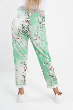 Load image into Gallery viewer, Italian Stretch Cotton Trousers Floral Green
