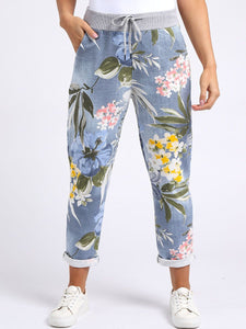 Italian Stretch Cotton Trousers Tropical Light Blue