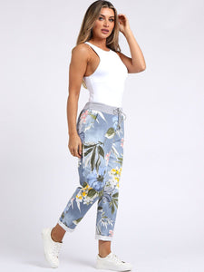 Italian Stretch Cotton Trousers Tropical Light Blue