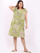 Load image into Gallery viewer, Italian Slim Fit Soft Floral Lime Linen Dress Sz 8-14
