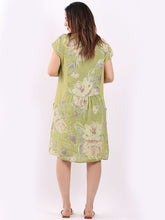 Load image into Gallery viewer, Italian Slim Fit Soft Floral Lime Linen Dress Sz 8-14
