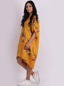Italian Linen Floral Tunic Dress Saffron Free Size