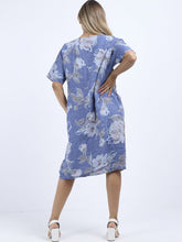 Load image into Gallery viewer, Italian Straight Shift Pastel Floral Periwinkle Linen Dress Sz 12-18
