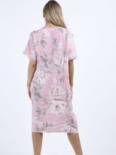 Load image into Gallery viewer, Italian Straight Shift Pastel Floral Pink Linen Dress Sz 12-18
