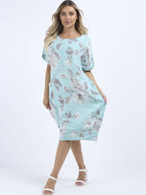 Load image into Gallery viewer, Italian Straight Shift Pastel Floral Tiffany Linen Dress Sz 12-18

