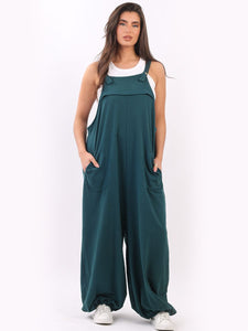 Italian Dungarees in Teal Stretch Cotton Sz 12-18
