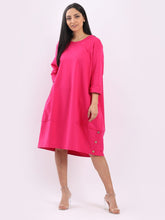 Load image into Gallery viewer, Italian Cotton Slouch Button Dress Fuschia Sz 12-24
