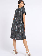 Load image into Gallery viewer, Italian Classic Shift Polka Dot Charcoal Linen Dress Sz 10-16
