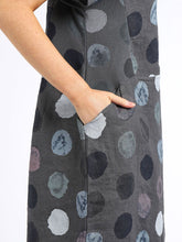 Load image into Gallery viewer, Italian Classic Shift Polka Dot Charcoal Linen Dress Sz 10-16
