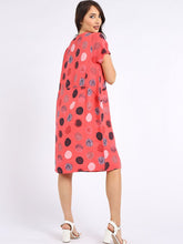 Load image into Gallery viewer, Italian Classic Shift Polka Dot Coral Linen Dress Sz 10-16
