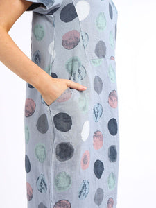 Italian Classic Shift Polka Dot Denim Linen Dress Sz 10-16