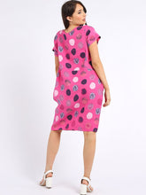 Load image into Gallery viewer, Italian Classic Shift Polka Dot Fuschia Linen Dress Sz 10-16
