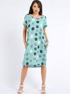 Italian Classic Shift Polka Dot Tiffany Linen Dress Sz 10-16