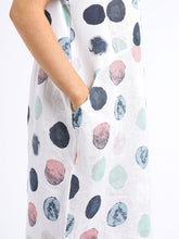 Load image into Gallery viewer, Italian Classic Shift Polka Dot White Linen Dress Sz 10-16
