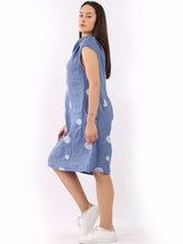 Load image into Gallery viewer, Italian Slim Fit Polka Dot Denim Linen Dress Sz 8-14
