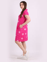 Load image into Gallery viewer, Italian Slim Fit Polka Dot Fuschia Linen Dress Sz 8-14
