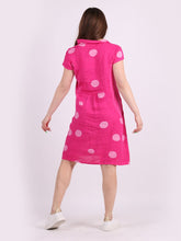 Load image into Gallery viewer, Italian Slim Fit Polka Dot Fuschia Linen Dress Sz 8-14
