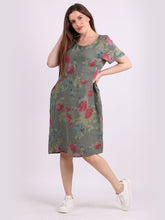 Load image into Gallery viewer, Italian Classic Shift Rose Khaki Linen Dress Sz 10-16
