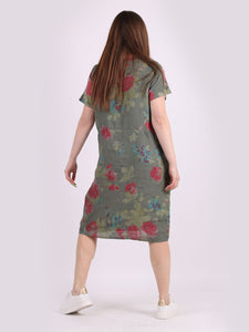 Italian Classic Shift Rose Khaki Linen Dress Sz 10-16