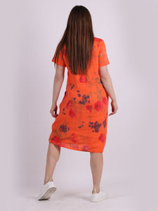 Italian Classic Shift Rose Orange Linen Dress Sz 10-16