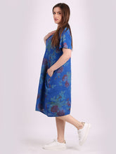 Load image into Gallery viewer, Italian Classic Shift Rose Blue Linen Dress Sz 10-16
