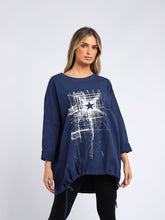 Load image into Gallery viewer, Italian Abstract Star Dark Blue Cotton Top Sz 14-20
