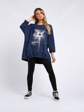 Load image into Gallery viewer, Italian Abstract Star Dark Blue Cotton Top Sz 14-20
