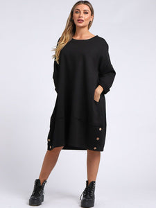 Italian Cotton Slouch Button Dress Black Sz 12-24