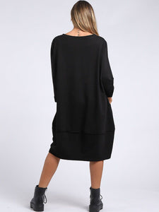 Italian Cotton Slouch Button Dress Black Sz 12-24
