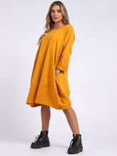 Load image into Gallery viewer, Italian Cotton Slouch Button Dress Mustard Sz 12-24
