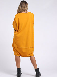 Italian Cotton Slouch Button Dress Mustard Sz 12-24