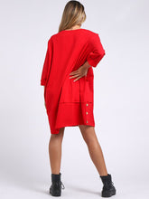 Load image into Gallery viewer, Italian Cotton Slouch Button Dress Red Sz 12-24
