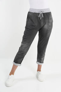 Italian Stretch Cotton Trousers Denim Look Charcoal