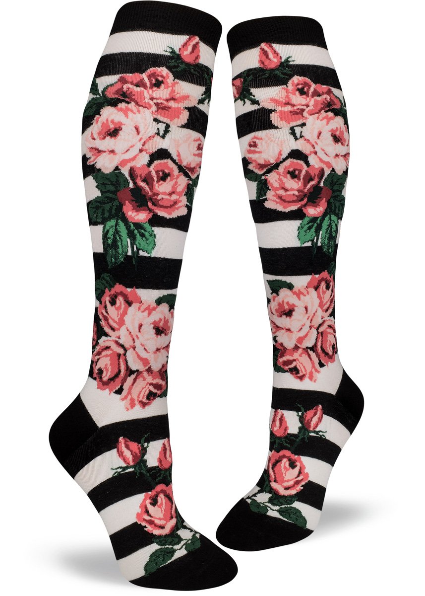 Romantic Rose Striped - Knee Highs by Modsocks