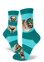 Load image into Gallery viewer, Sloth Stripe - Teal - Ladies Crew by Modsocks
