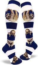 Load image into Gallery viewer, Sloth Stripe - Navy and White - Knee Highs by Modsocks
